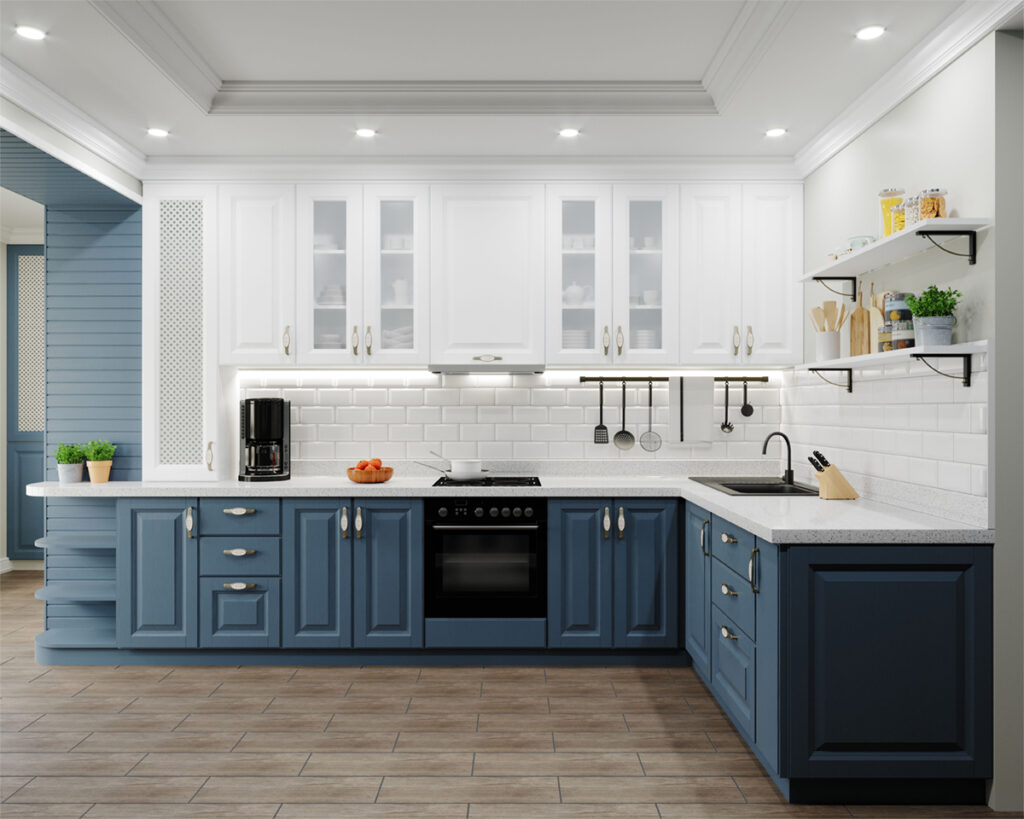 White And Blue Kitchen Cabinets